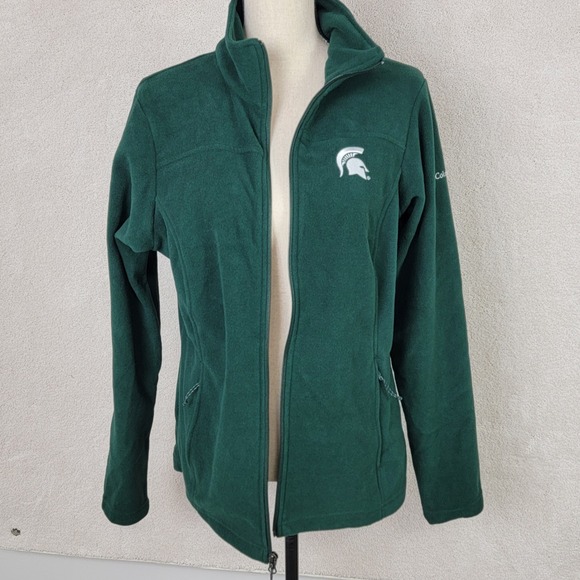 Columbia Michigan State Spartans Fleece Jacket Full Zip Green Womens Sz L - Picture 4 of 14